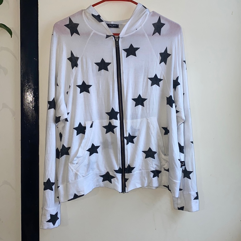 White black stars zip up hoodie